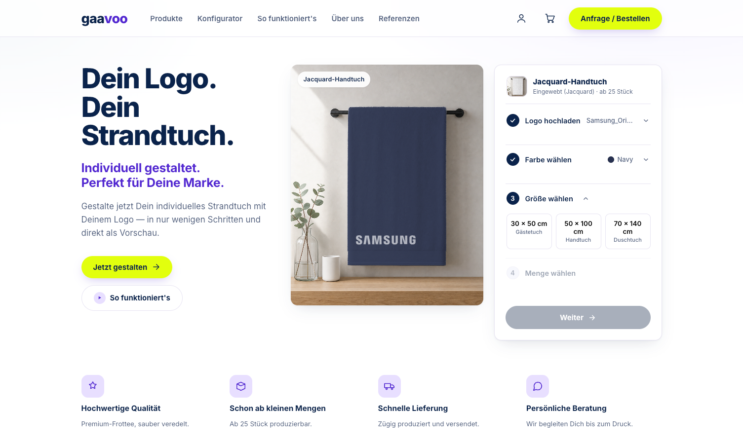 Größenauswahl des Handtuchs